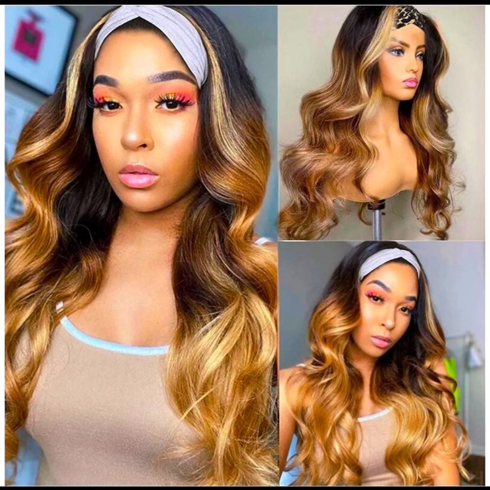 Tri Tone Ombré Human Hair Headband Wig